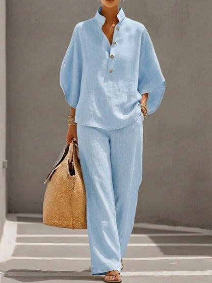 Meadow | Women's Casual Shirt and Trousers Two-Piece Set with Batwing Sleeves