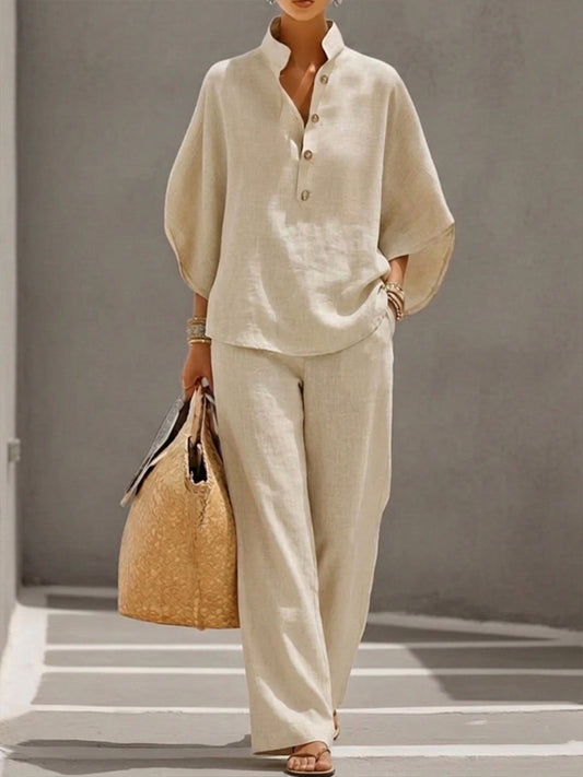 Meadow | Women's Casual Shirt and Trousers Two-Piece Set with Batwing Sleeves