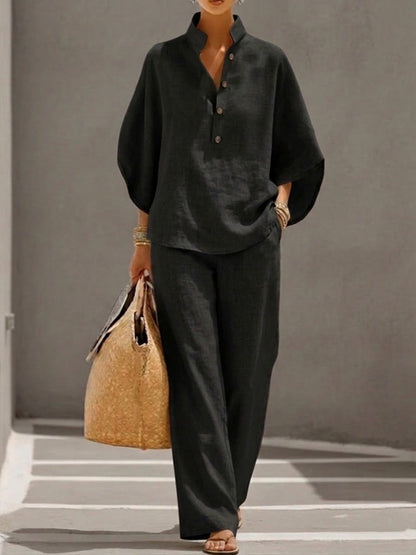 Meadow | Women's Casual Shirt and Trousers Two-Piece Set with Batwing Sleeves