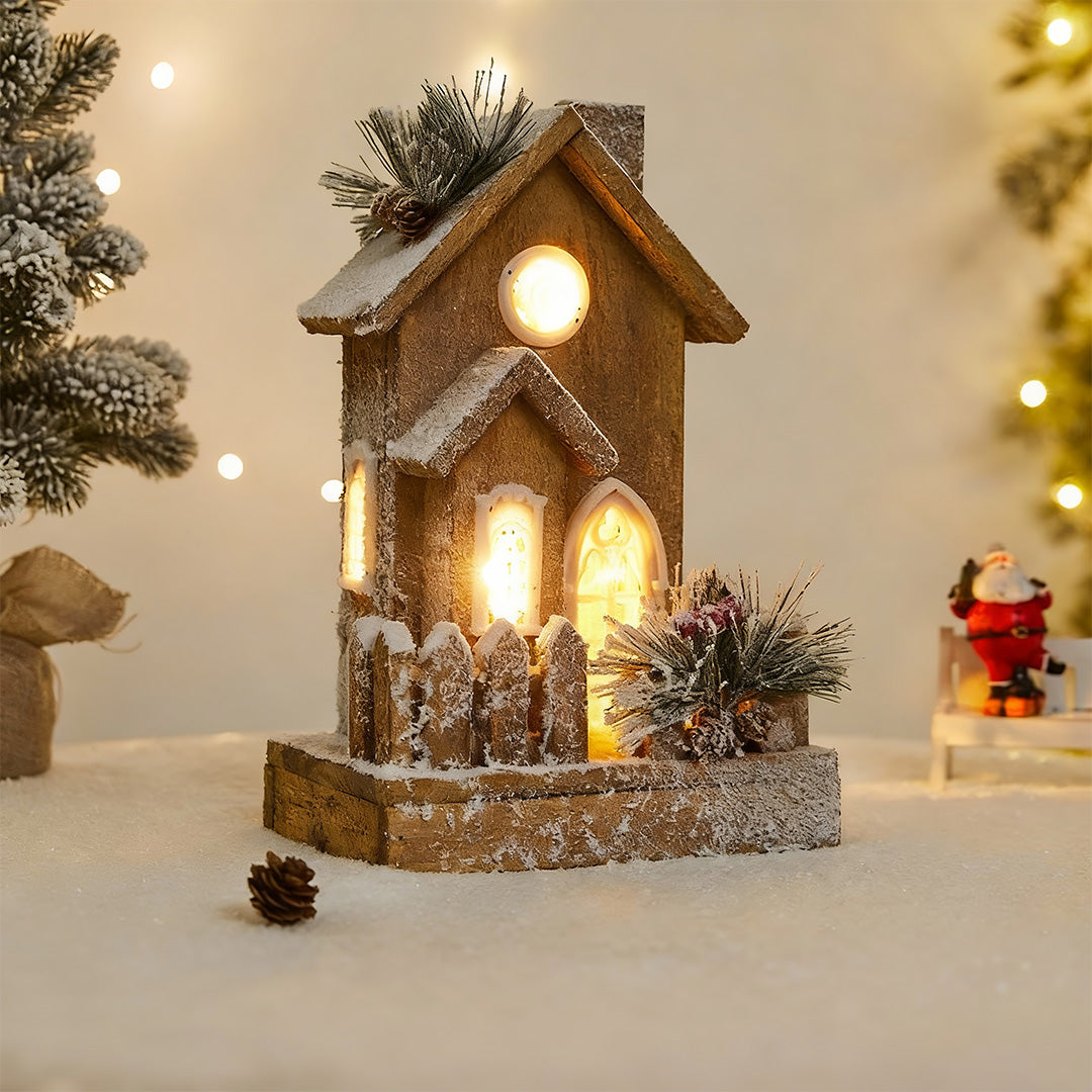 Wooden Christmas House Lighting for Cozy Glow