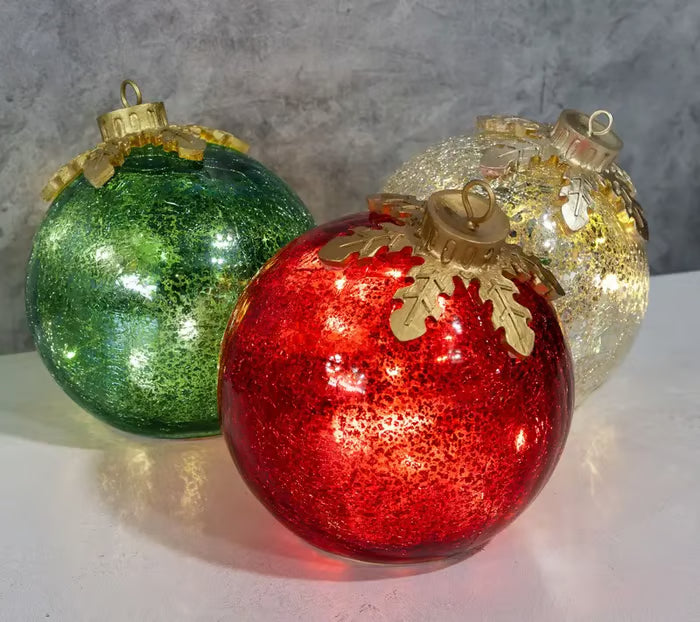Lighted Glass Christmas Baubles With Timer
