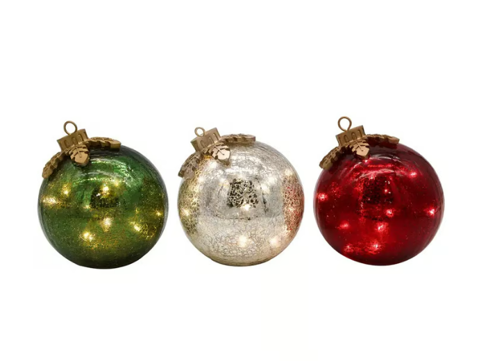 Lighted Glass Christmas Baubles With Timer