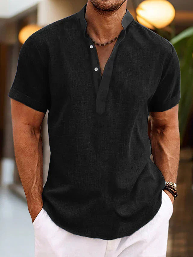Landon | Men’s Summer Henley Short Sleeve Shirt with Button Placket