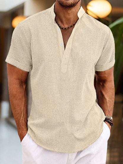 Landon | Men’s Summer Henley Short Sleeve Shirt with Button Placket