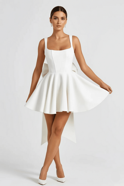 Women’s Flared Mini Dress – Elegant Cocktail Dress with Statement Bow Back