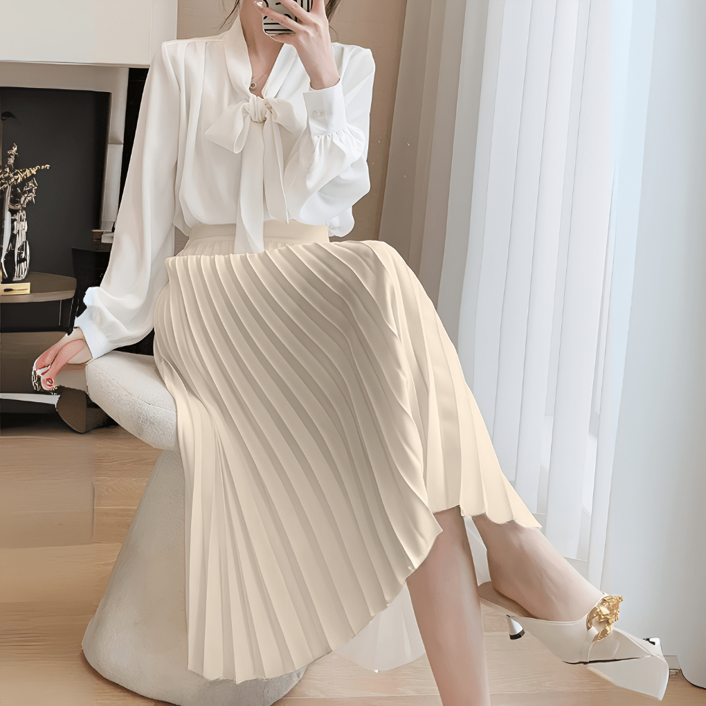 Women’s High-Waist Pleated Midi Skirt – Elegant Structured Silhouette