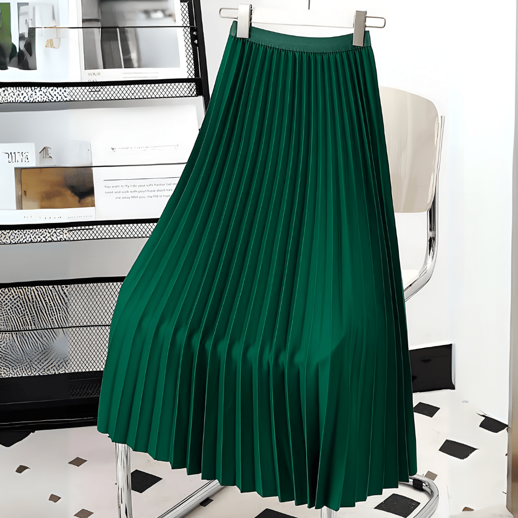 Women’s High-Waist Pleated Midi Skirt – Elegant Structured Silhouette