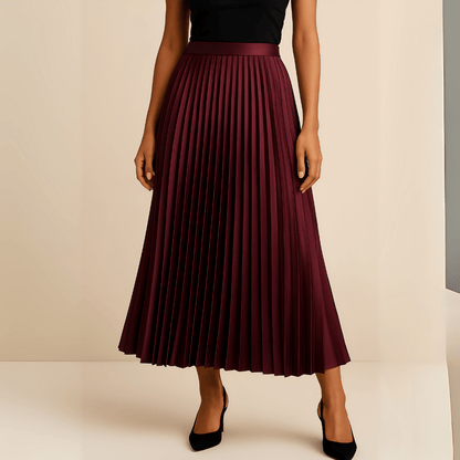 Women’s High-Waist Pleated Midi Skirt – Elegant Structured Silhouette