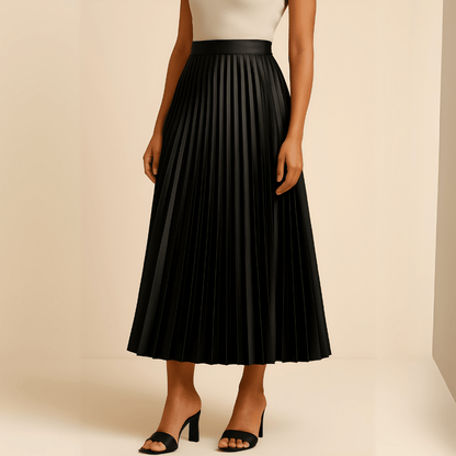 Women’s High-Waist Pleated Midi Skirt – Elegant Structured Silhouette