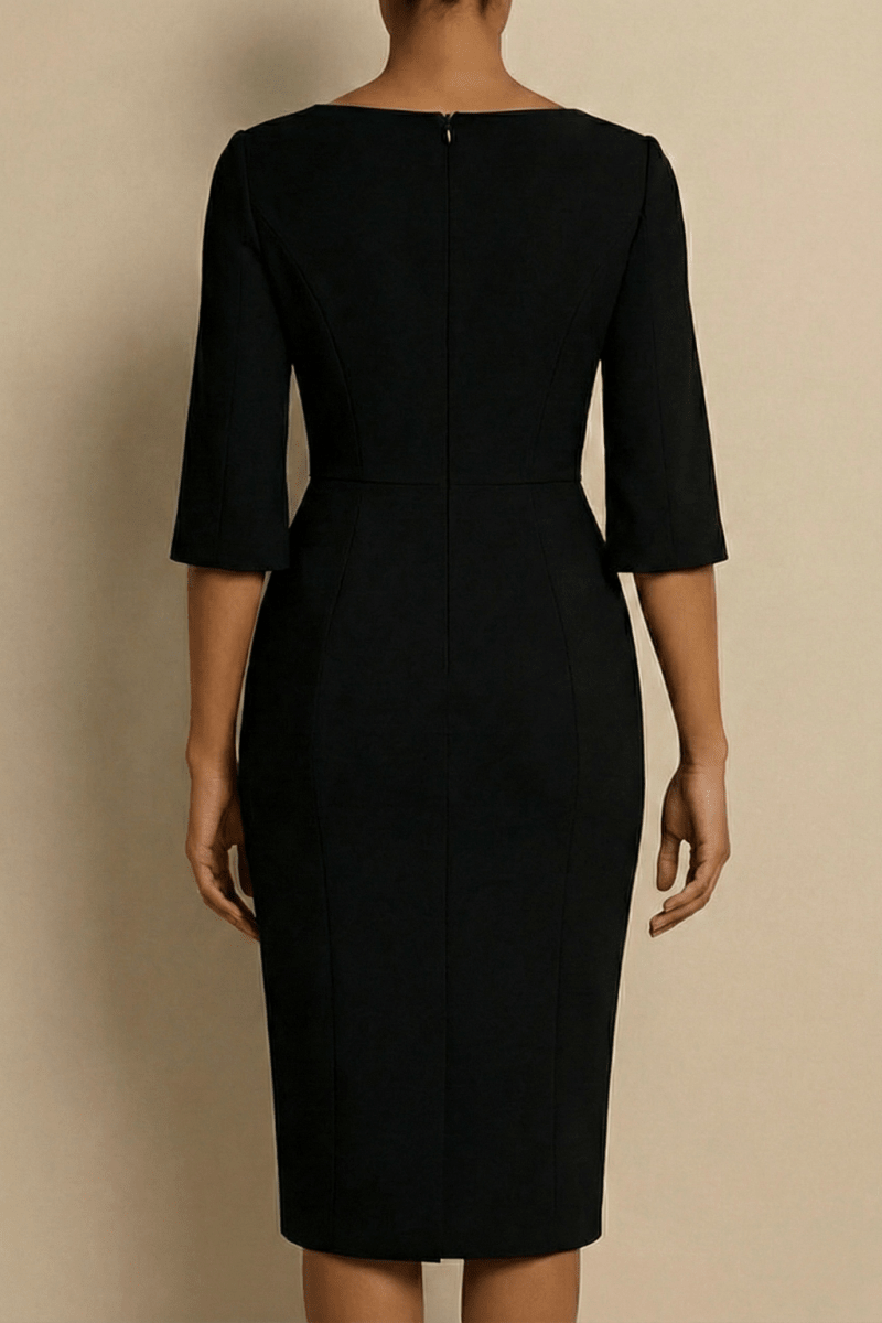 Women’s Midi Dress with Crew Neck and Half Sleeves with Button Detail