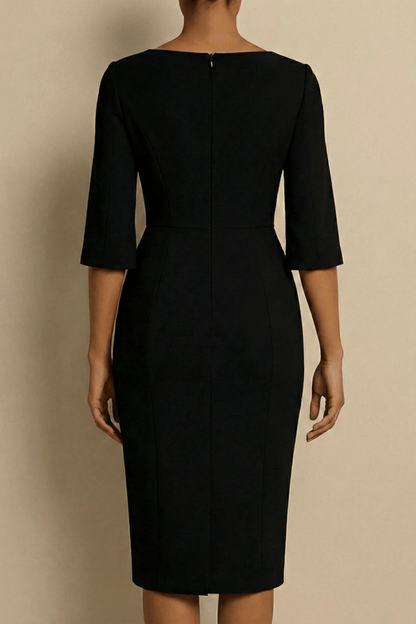 Women’s Midi Dress with Crew Neck and Half Sleeves with Button Detail